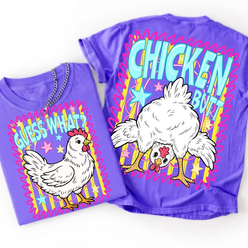 A collection of 'Guess What Chicken Butt' PNG designs featuring retro summer vibes, preppy fonts, and playful farm humor graphics.