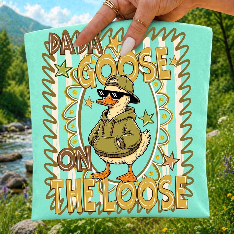 Striped Retro Dada Goose On The Loose PNG design on a white background, showcasing its vintage green aesthetic.
