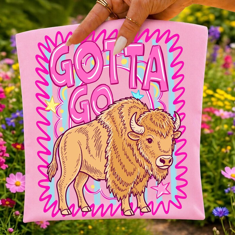 Gotta Go Buffalo PNG design featuring a retro bison with striped western elements, perfect for sublimation.