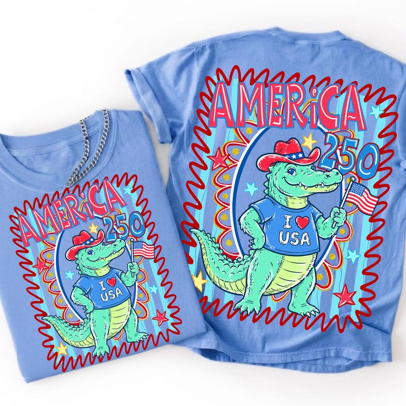 Patriotic Alligator America 250 PNG design for sublimation