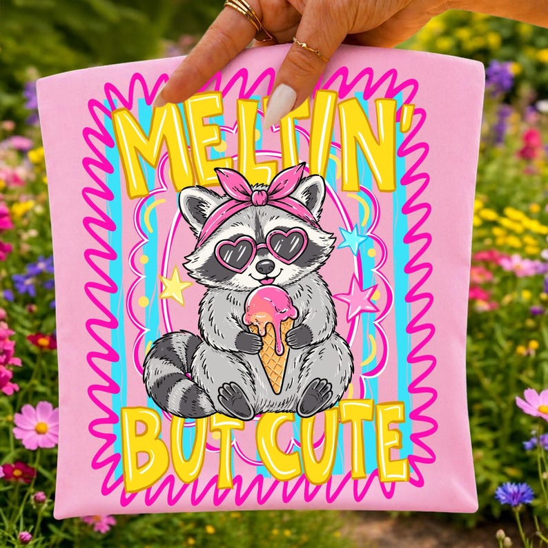 Cute Raccoon Ice Cream Sublimation PNG Design on a Kid's T-Shirt