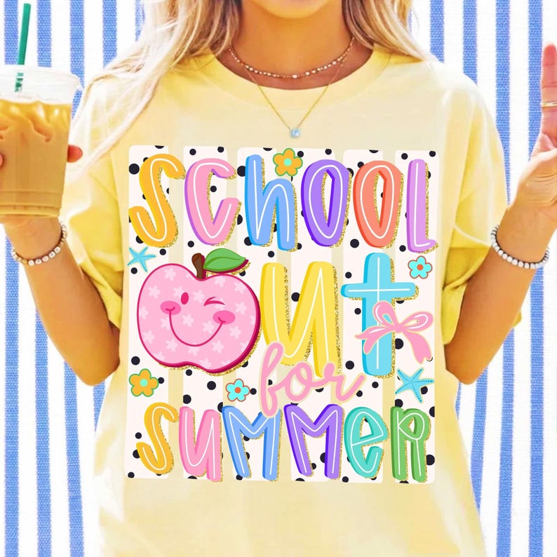 Retro School Out for Summer PNG Apple with Sunglasses Design