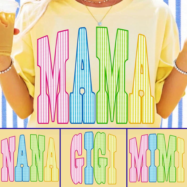 Image of Seersucker Grandma Mama PNG Bundle, Gigi Mimi Nana Sublimation Designs Set, Preppy Mom Shirt PNG Pack, Mothers Day Sublimation Collection