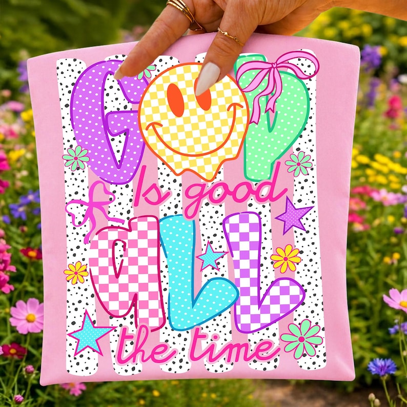 God Is Good All The Time Retro Smiley Christian Sublimation Design