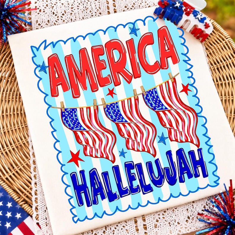 Image of America Hallelujah PNG, 4th of July Preppy Patriotic USA PNG, Coquette Bow dtf Digital Download, Trendy American Fourth of July Sublimation