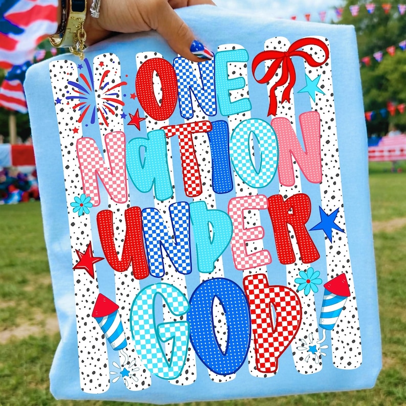 "One Nation Under God" distressed American flag cross sublimation design on a t-shirt mockup