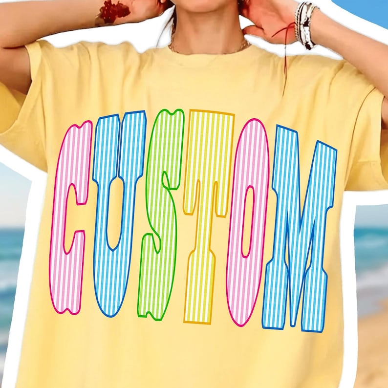 Custom name 'MAMA' in retro colorful seersucker stripes, perfect for Mother's Day sublimation designs