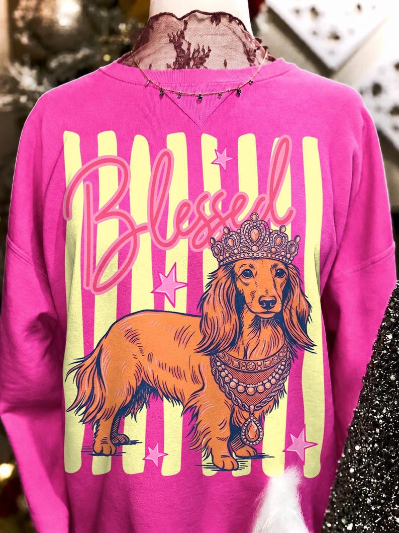 Vibrant Long Hair Dachshund Mom PNG sublimation design, featuring a painted wiener dog clipart for trendy T-shirts and mugs.
