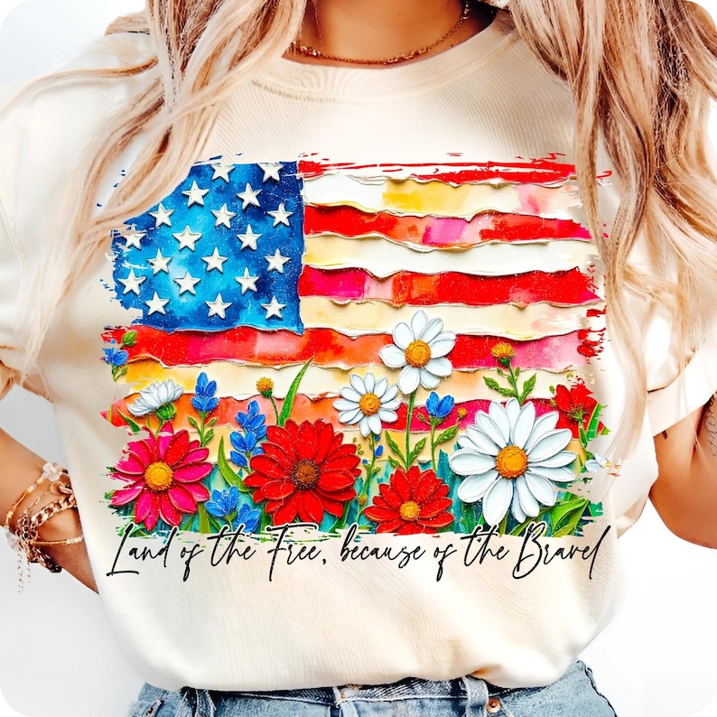 Vintage Red Poppy Floral American Flag PNG Sublimation Design