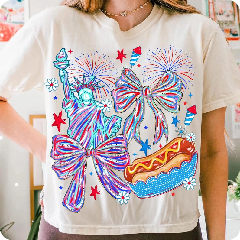 Preppy Patriotic 4th of July Coquette Bow PNG Design