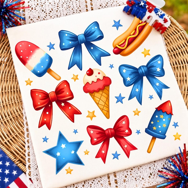 Vibrant Coquette 4th of July Bows PNG for Sublimation