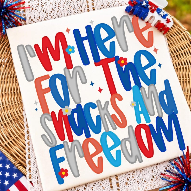 Funny July 4th Snacks and Freedom PNG Sublimation Design on T-Shirt
