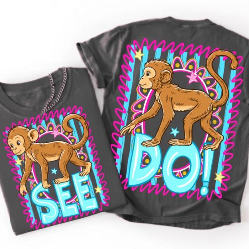 Monkey See Monkey Do Retro Preppy Primate Sublimation PNG Design