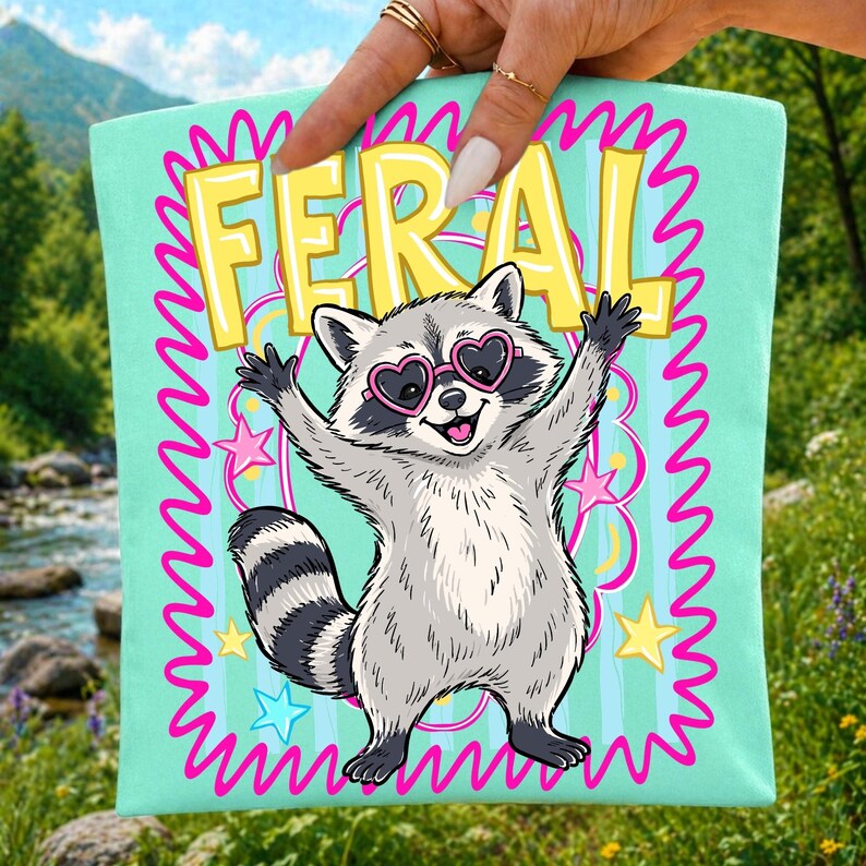 A sassy racoon wearing pink sunglasses and a diamond necklace, designed as a digital PNG file.