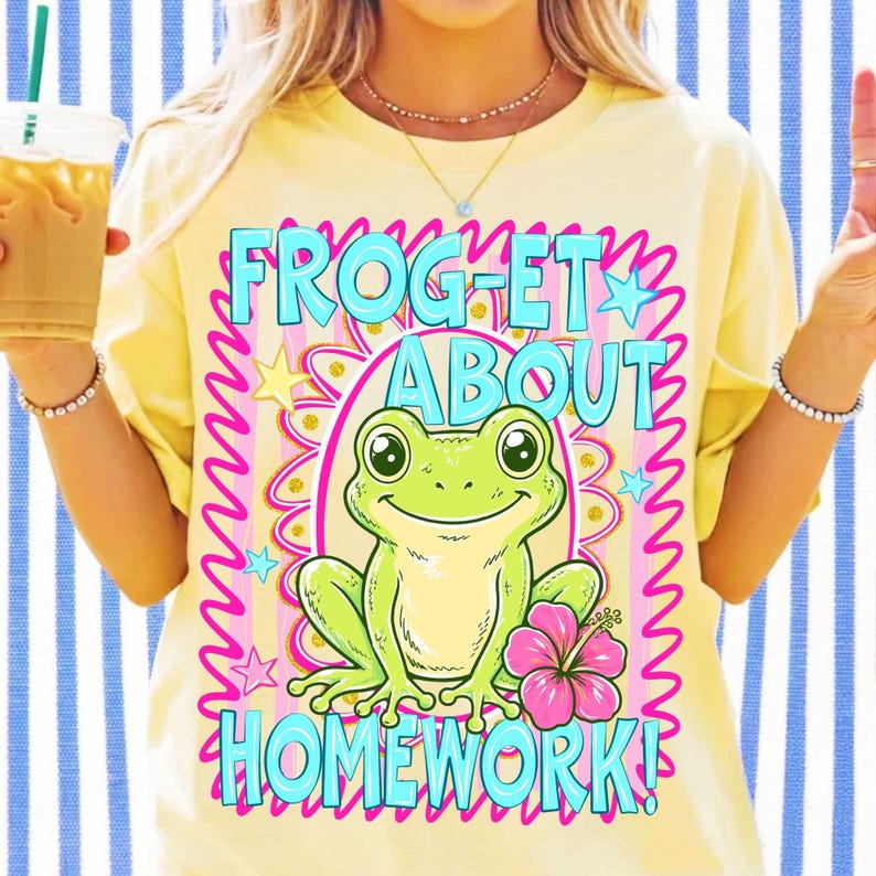 Retro Preppy Frog "Frog-et About Homework" Last Day of School PNG design