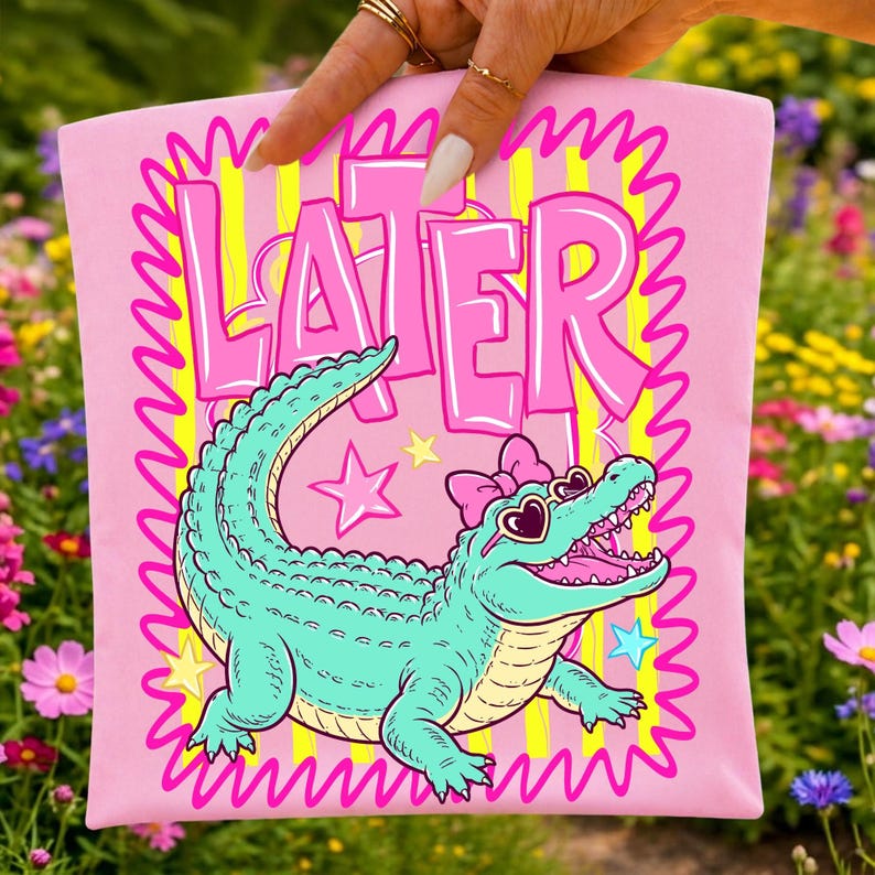 Retro Summer Gator PNG Preppy Crocodile Sublimation Design