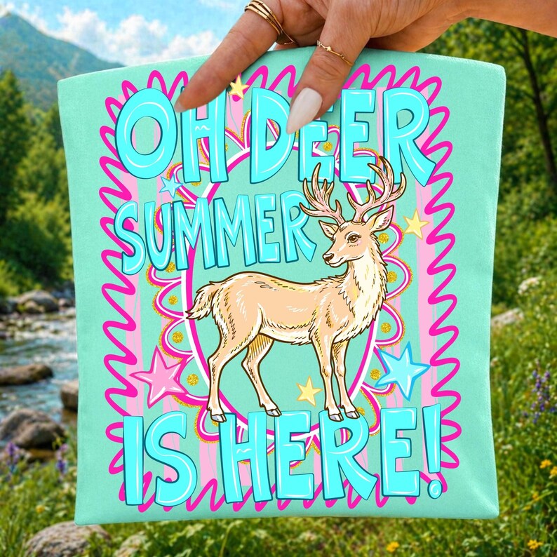Oh Deer Summer PNG Sublimation Design on a White T-Shirt