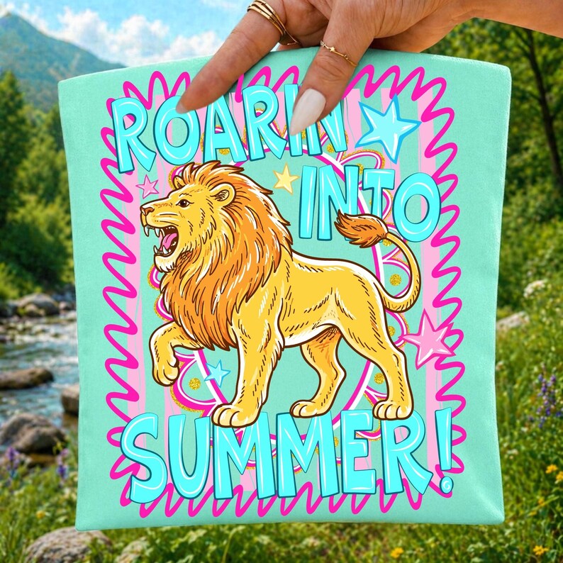 Roarin' Into Summer Cute Lion Sublimation Design for Kids Apparel