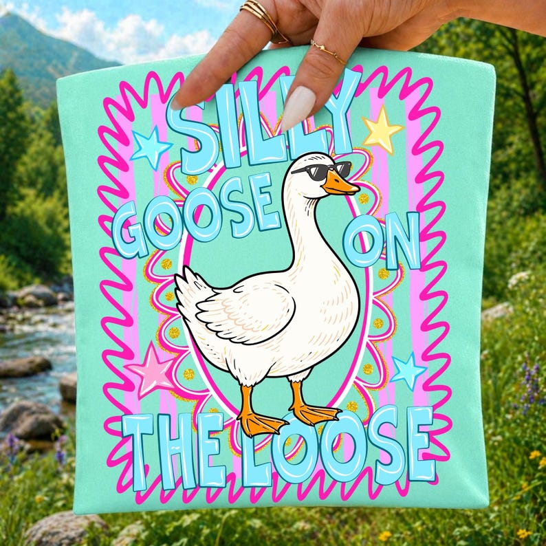 High-resolution Silly Goose On The Loose PNG featuring a cute, hand-drawn goose with playful text.