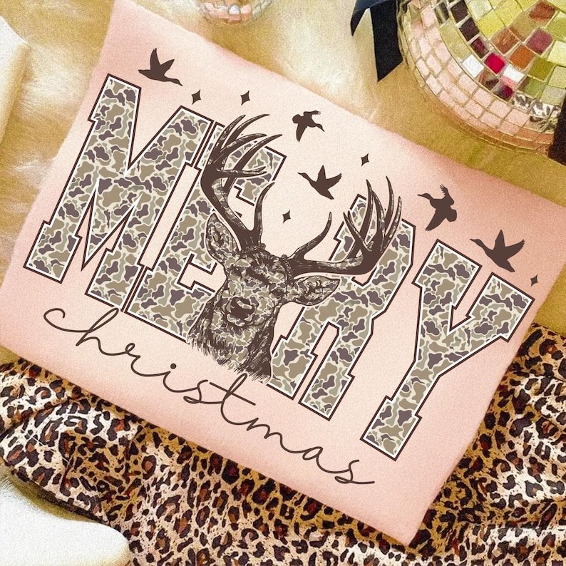 Merry Christmas Camo Deer Hunting PNG Digital Design