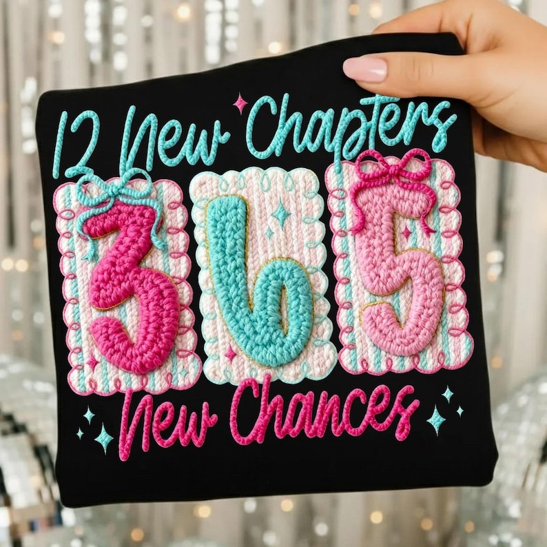Faux Yarn 12 New Chapters Happy New Year 2026 PNG Sublimation Design