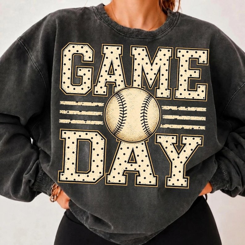 Retro Baseball Game Day Sweatshirt Design PNG