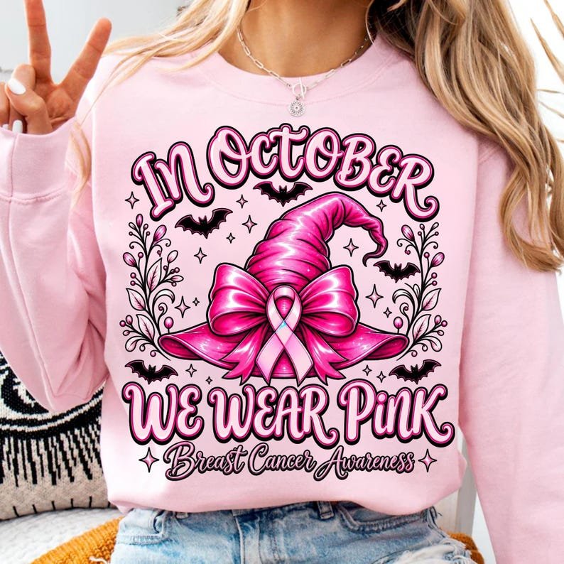 October Breast Cancer Awareness Pink Ribbon Witch Hat Sweatshirt Design