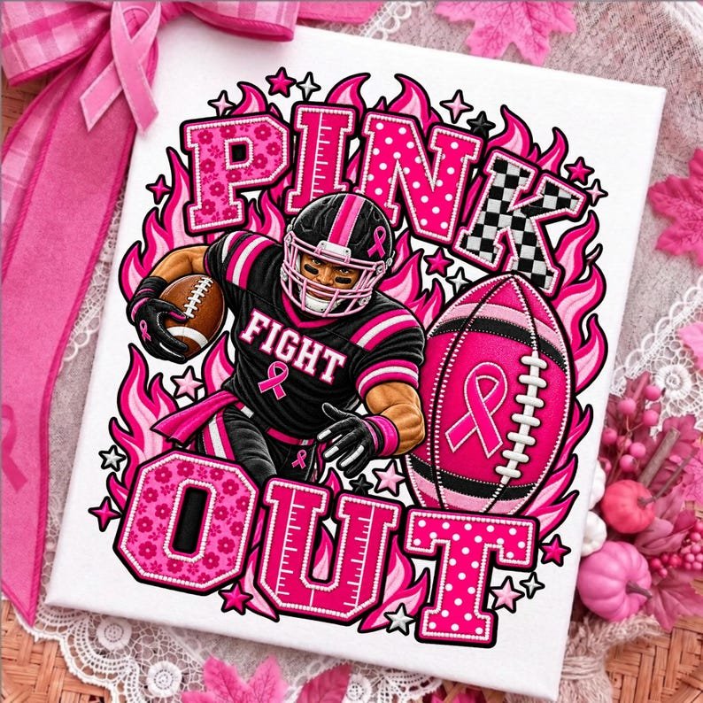 Pink Out Football Graphic PNG Design Mockup