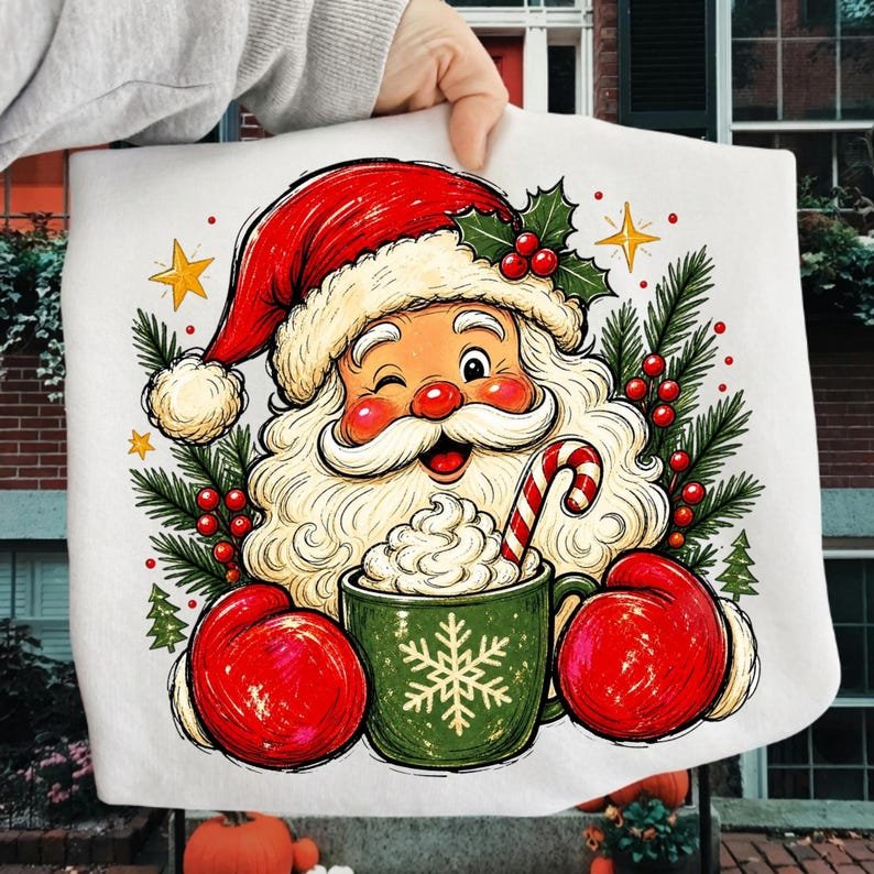 Festive Santa Hot Cocoa PNG Digital Design