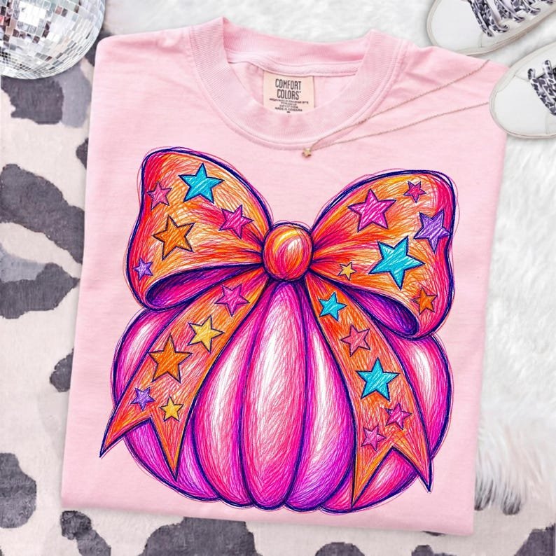 Cute Pink Fall Halloween Pumpkin with Star Bow Sublimation Design