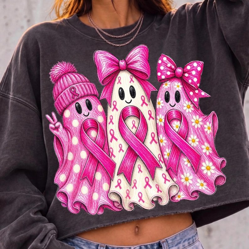 Pink Ribbon Ghost Sublimation Design on Various Mockups