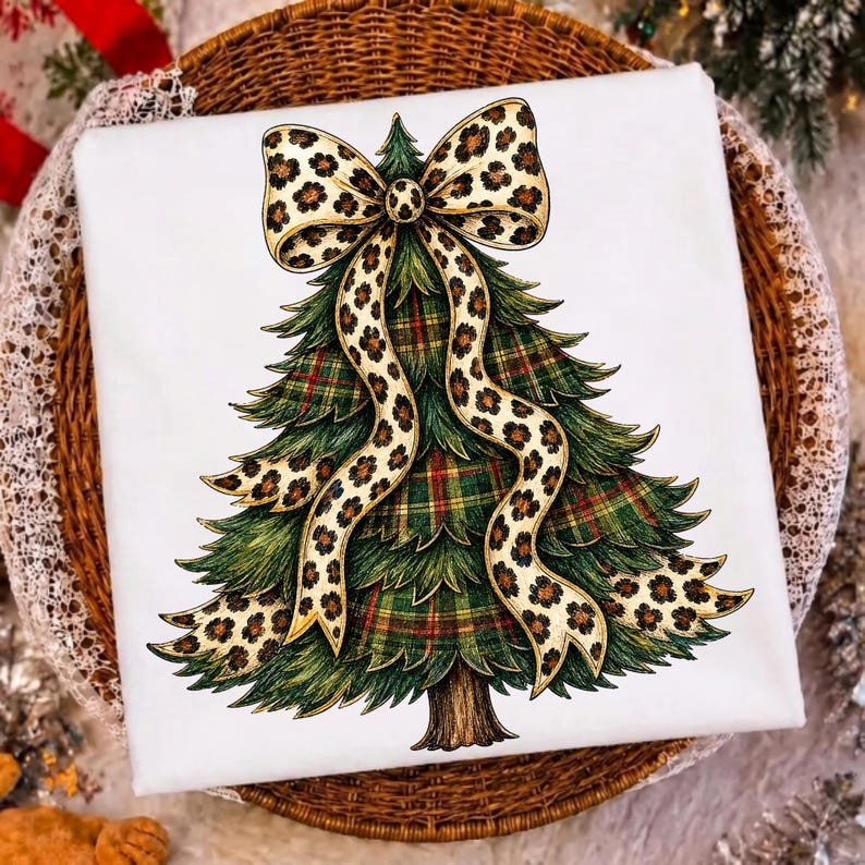 Coquette Christmas Leopard Tree PNG Sublimation Design