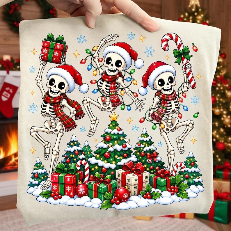 Christmas Skeleton Trio PNG Sublimation Graphic