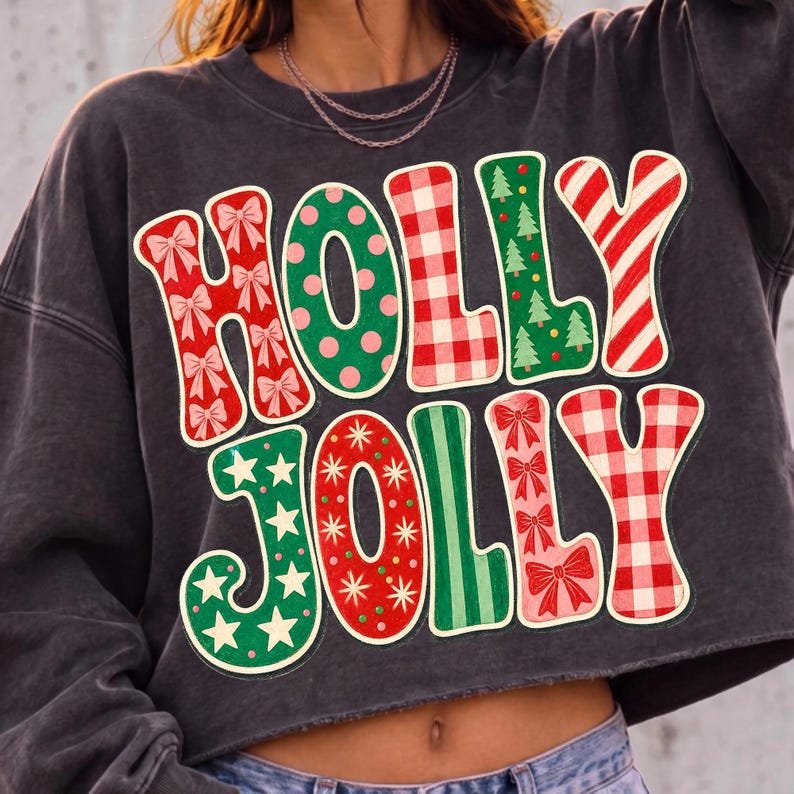Holly Jolly Preppy Christmas PNG Sublimation Design Display