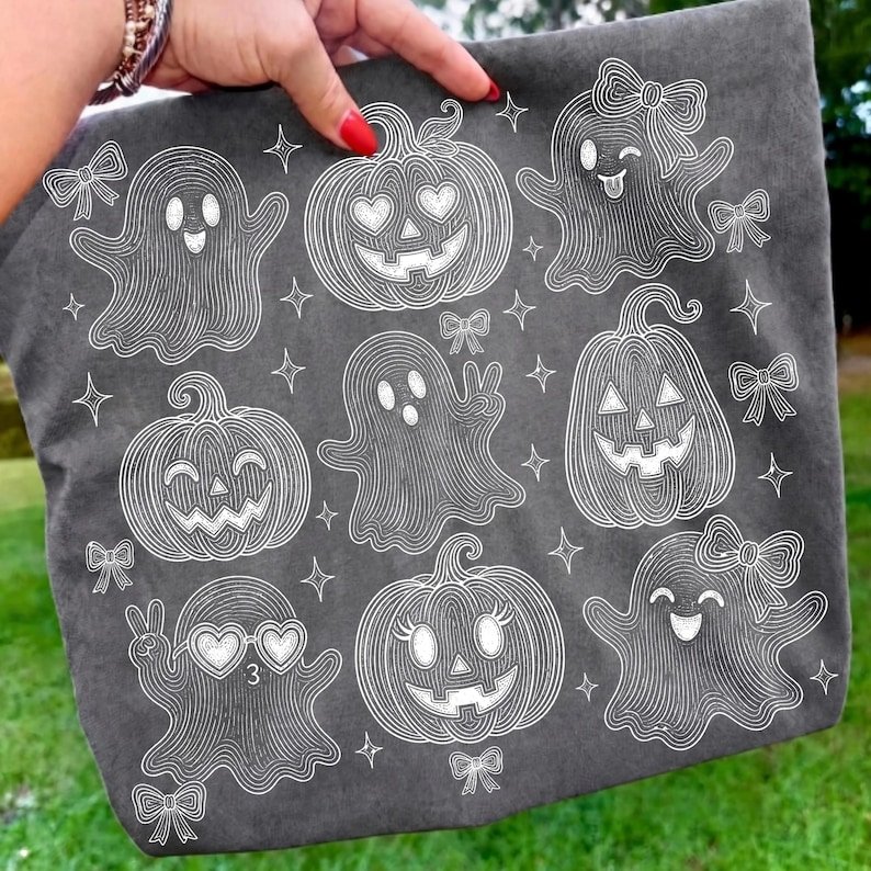Retro Halloween Ghost Pumpkin Bow PNG Sublimation Design