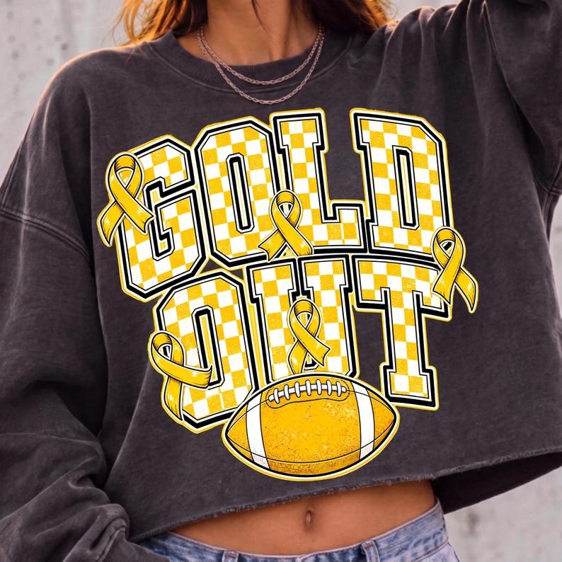 Football Gold Out PNG Childhood Cancer Awareness Sublimation Design