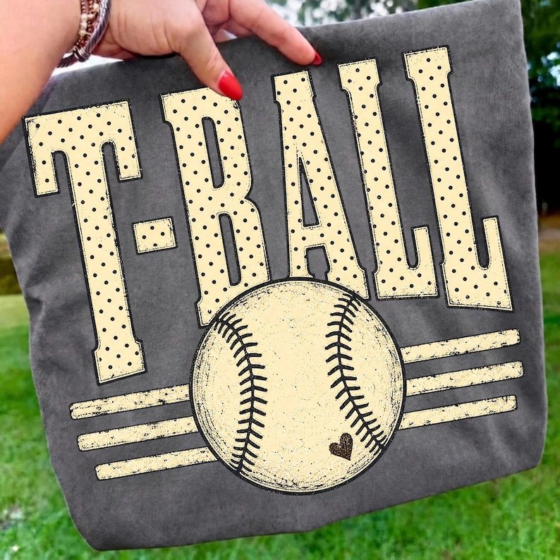Retro T-Ball PNG Design for Sublimation and Youth Baseball Shirts
