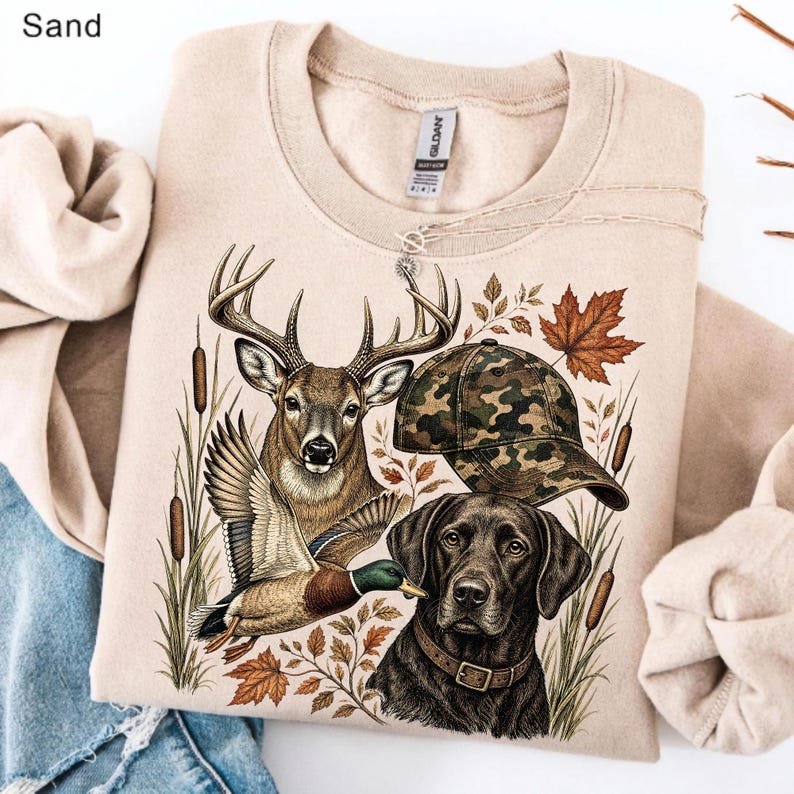 Deer Duck Hunting Dog PNG with Camo Hunter Hat for Sublimation