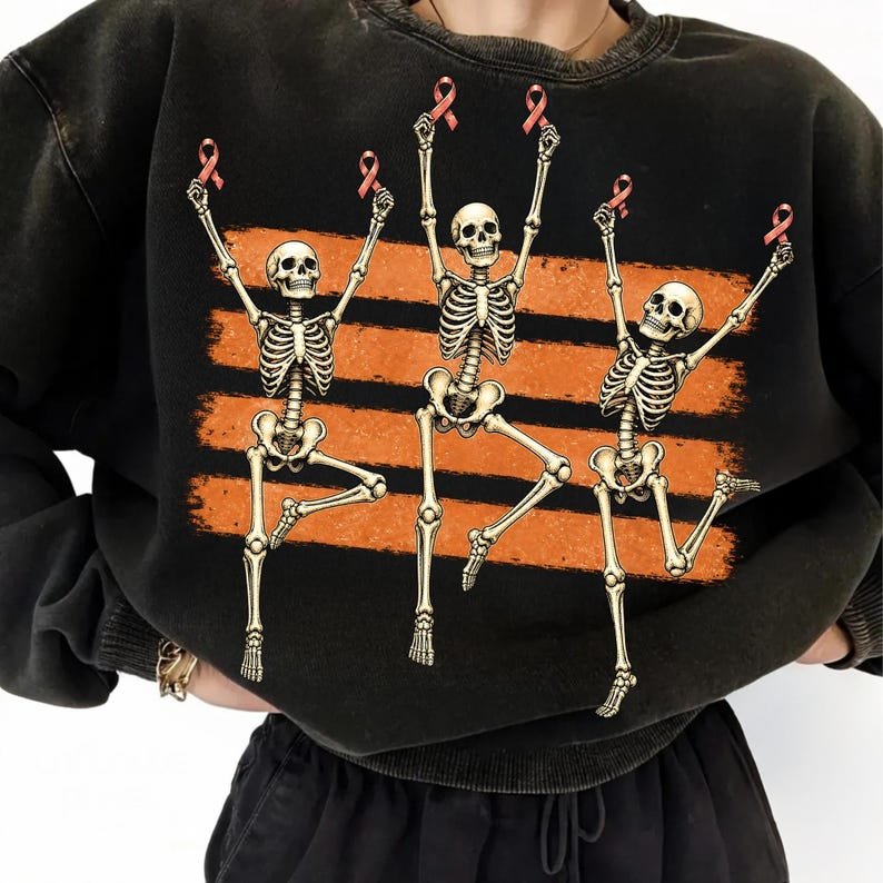 Awareness Skeleton PNG design featuring a skeleton holding a ribbon.