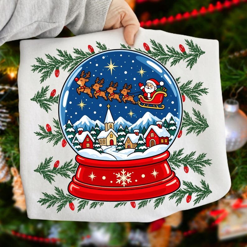 Vintage Christmas Snow Globe PNG for Sublimation