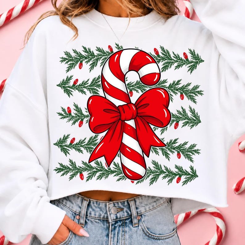 Candy Cane Bow Coquette Christmas Sublimation Design