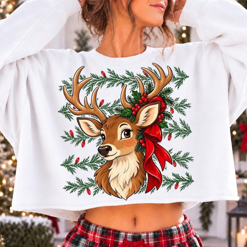 Hand painted vintage woodland reindeer Christmas shirt design sublimation PNG
