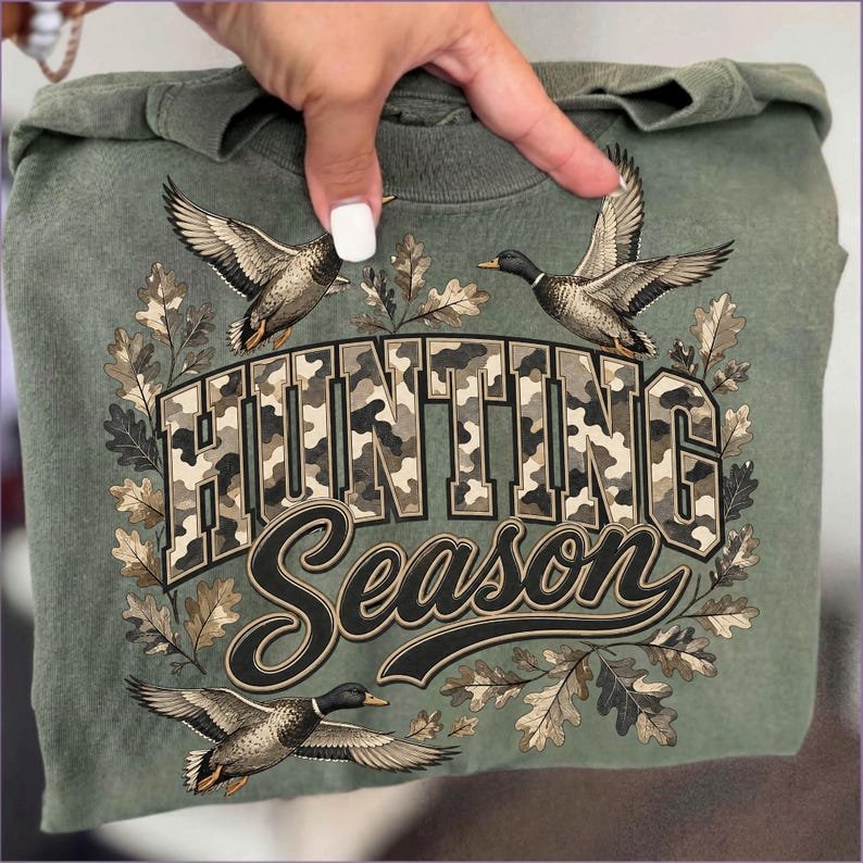 Rustic Camo Duck Hunting Sublimation Design on a T-shirt