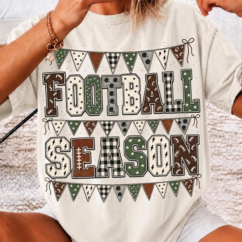 Retro Patchwork Football Sublimation Design on a Game Day T-Shirt