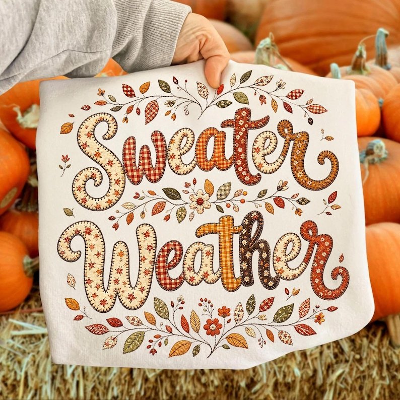Retro Fall Floral Sweater Weather PNG Design