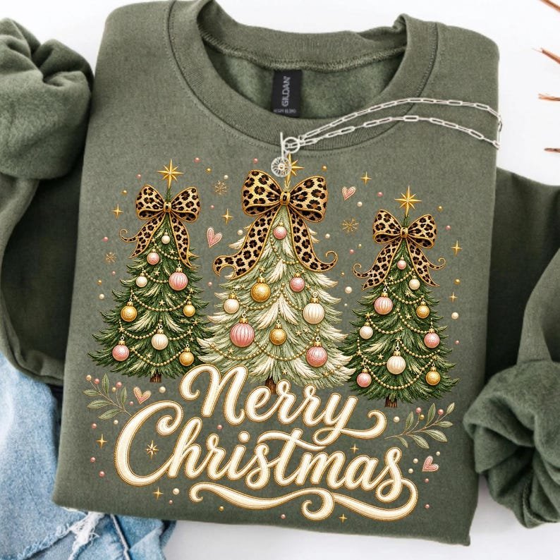 Leopard Bow Christmas Tree Sublimation Design on a white background