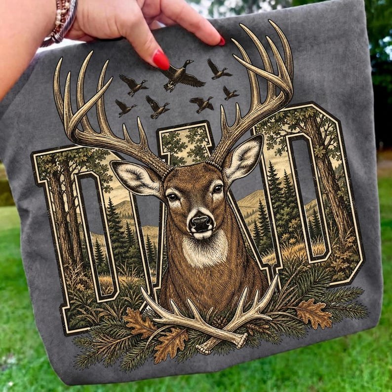 Rustic Deer Hunting Dad PNG Design on a custom t-shirt