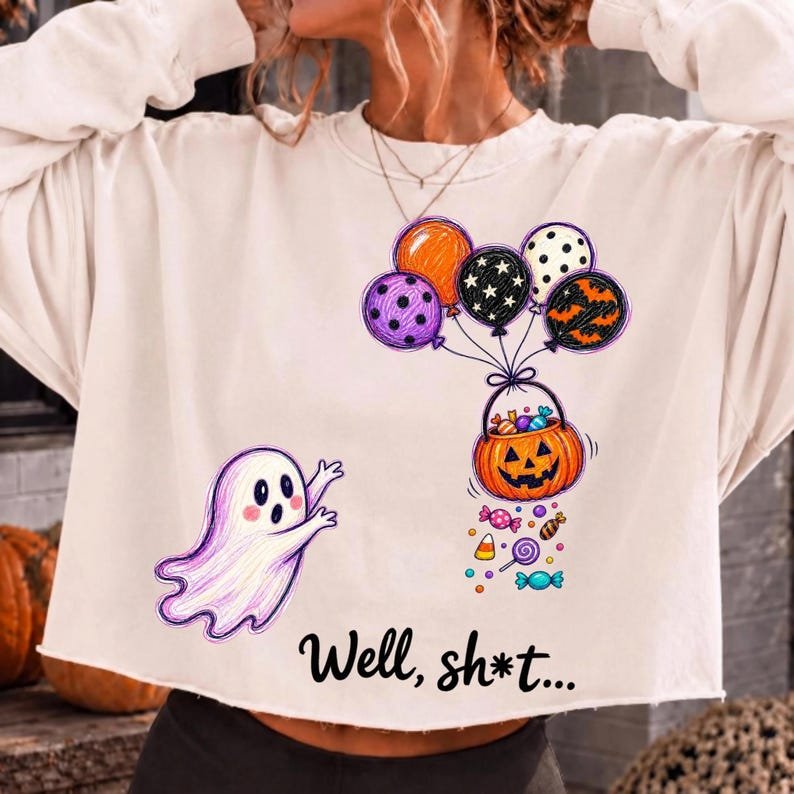 Funny ghost with lost balloon and pumpkin design for Halloween crafts