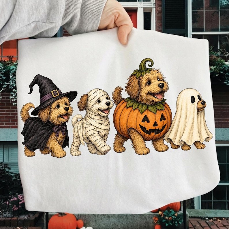 Cute Halloween Golden Doodle PNG Sublimation Graphic Design