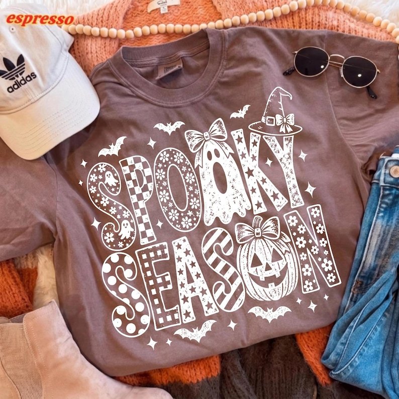Preppy Spooky Season PNG Ghost Pumpkin Bow Sublimation Design Overview